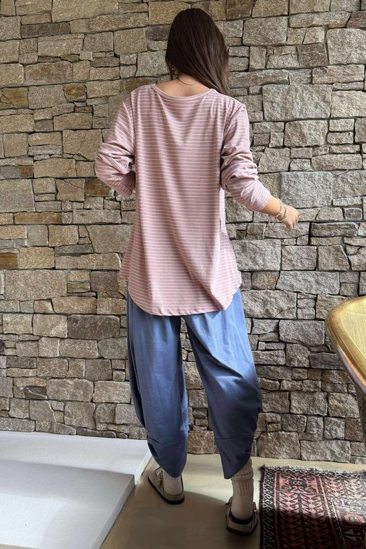 Agnes Stripe Trapeze Top Dusky Rose